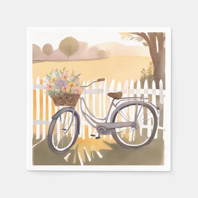 Servilleta De Papel Flower Basket Bike | Floral Watercolor (Anverso)