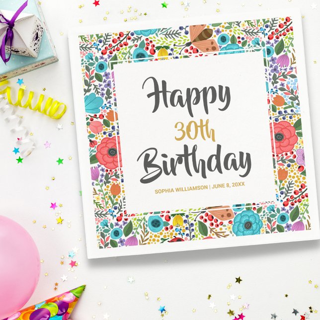 Servilleta De Papel Flower Birday Party Custom Name Age Floral (Subido por el creador)
