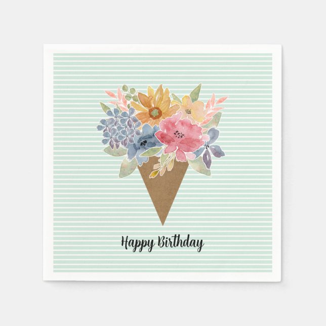 Servilleta De Papel Flower Bouquet Birthday (Anverso)