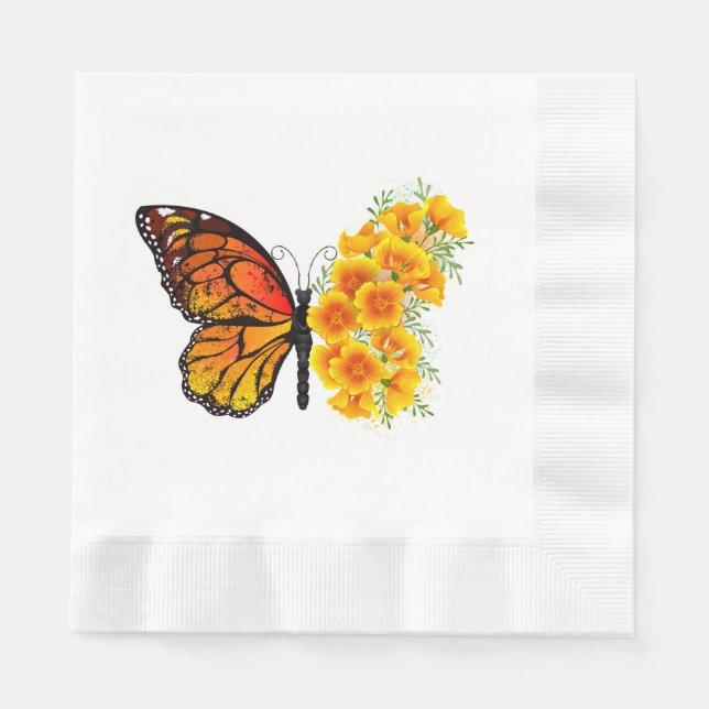 Servilleta De Papel Flower Butterfly with Yellow California Poppy (Anverso)