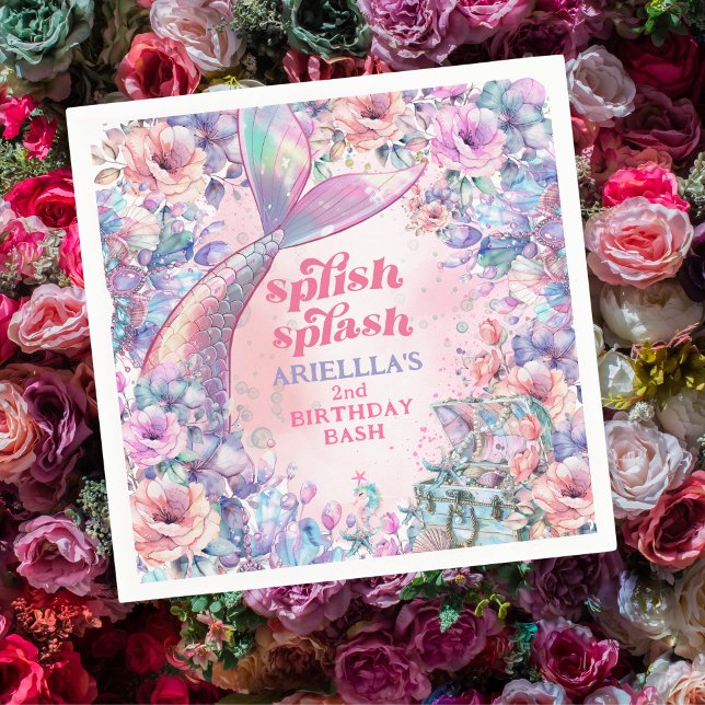 Servilleta De Papel Flower Glitter Mermaid Tail 2nd Birthday (Subido por el creador)