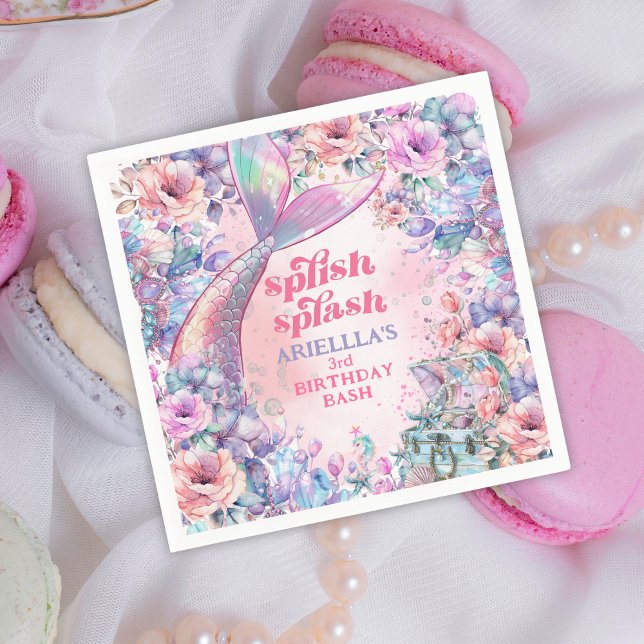 Servilleta De Papel Flower Glitter Mermaid Tail 3rd Birthday (Subido por el creador)