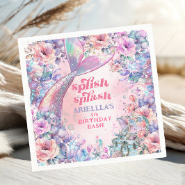 Servilleta De Papel Flower Glitter Mermaid Tail 4th Birthday