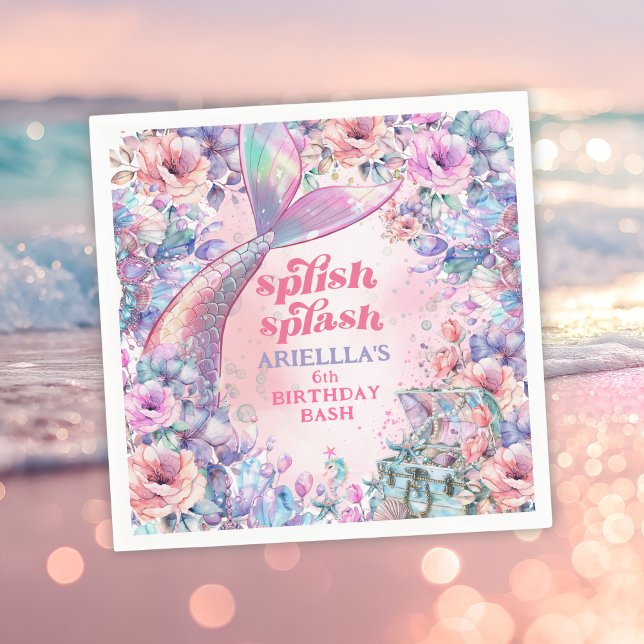 Servilleta De Papel Flower Glitter Mermaid Tail 6th Birthday (Subido por el creador)