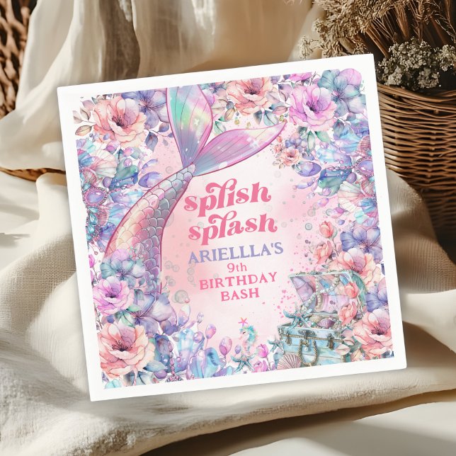 Servilleta De Papel Flower Glitter Mermaid Tail 9th Birthday (Subido por el creador)