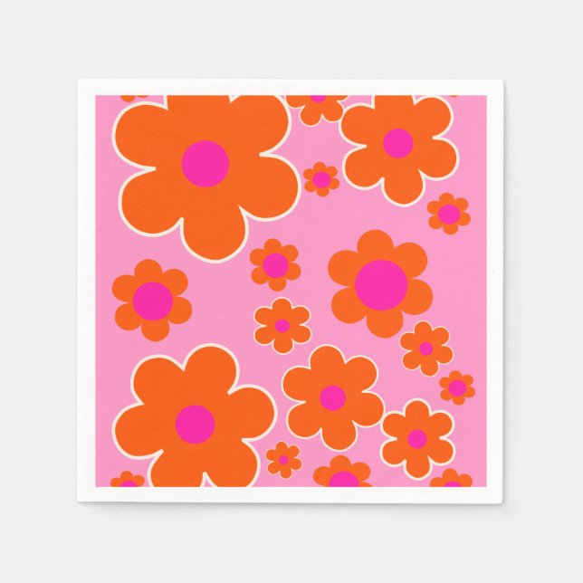 Servilleta De Papel Flower Market Amsterdam Naranja rosa flores retro (Anverso)