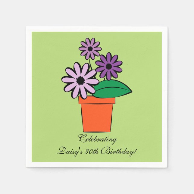 Servilleta De Papel Flower Pot Purple Daisises Personalizado (Anverso)