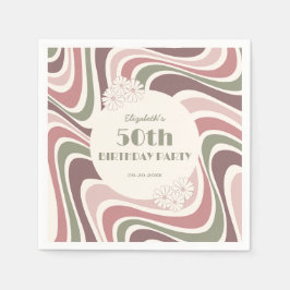 Servilleta De Papel Flower Retro Flower Sage Brown Peach Cumpleaños