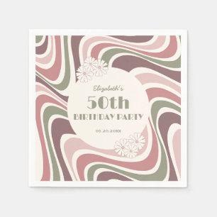 Servilleta De Papel Flower Retro Flower Sage Brown Peach Cumpleaños