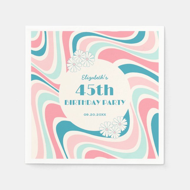 Servilleta De Papel Flower Retro Wave Flower Pink Green Birday (Anverso)