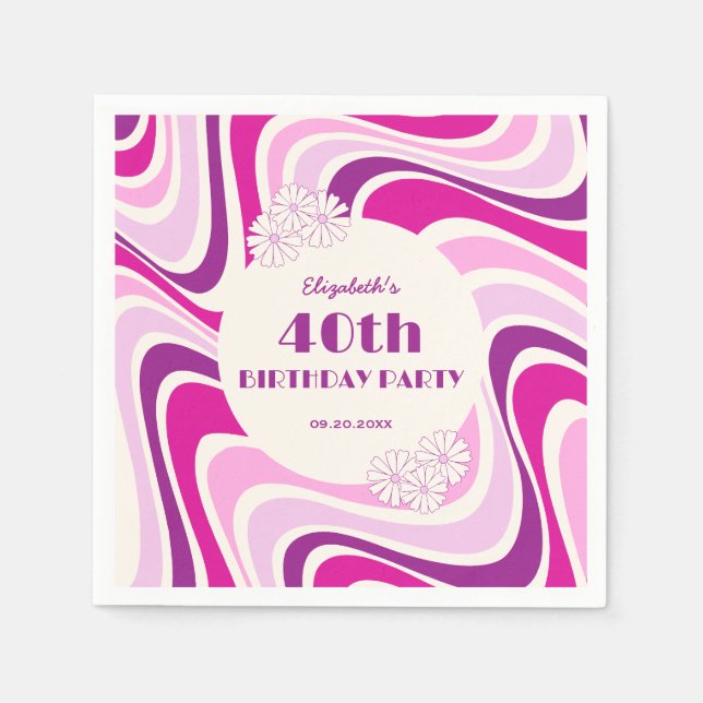 Servilleta De Papel Flower Retro Wave Flower Purple Pink Birday (Anverso)