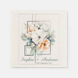 Servilleta De Papel Flowers in Cube-Frame:Personalized Wedding Napkins