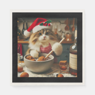 Servilleta De Papel Fluffy cat baking boozy christmas pudding 