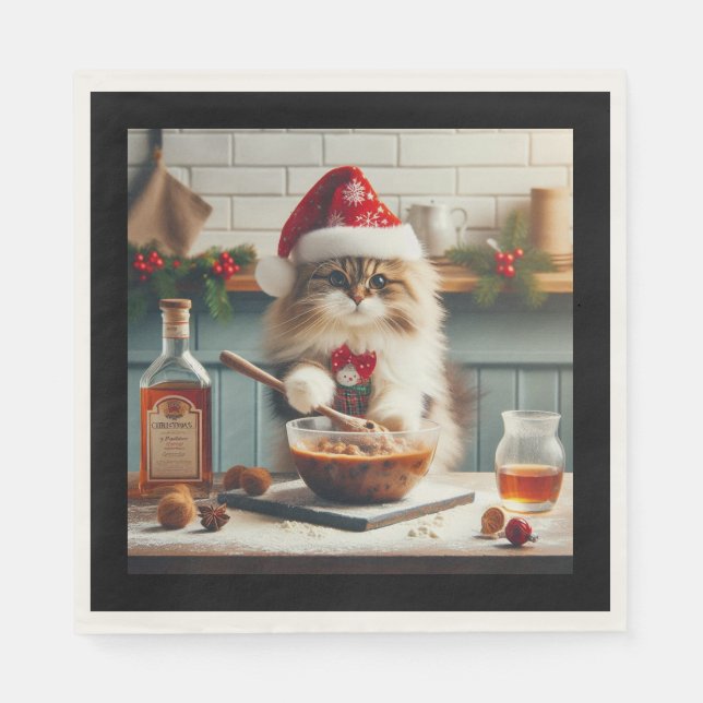 Servilleta De Papel Fluffy cat baking boozy christmas pudding  (Anverso)