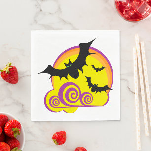 Servilleta De Papel Flying Bats Halloween Noche Full Moon Swirls