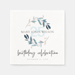 SERVILLETA DE PAPEL FOLIAGE AZUL ROMPER CUALQUIER EDAD 25 CUMPLEAÑOS