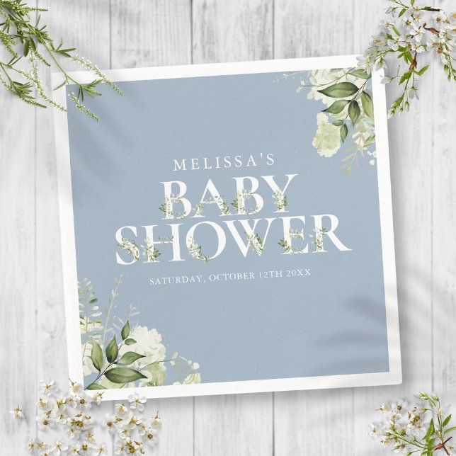 Servilleta De Papel Foliage Baby Shower de Boy Dusty Blue Greenery (Boy Dusty Blue Greenery Foliage Baby Shower Napkins)