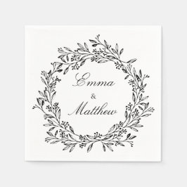 Servilleta De Papel Foliage Botánico Elegante Blanco y Negro