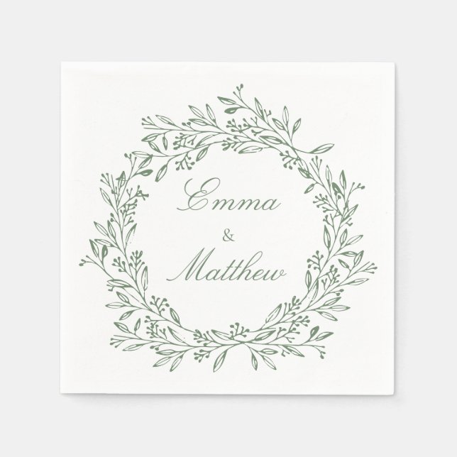 Servilleta De Papel Foliage Botánico Elegante Verde y Blanco (Anverso)