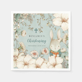 Servilleta De Papel Foliage Bunny Christening Baptism Nombre Polvo Azu