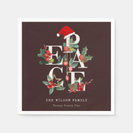 Servilleta De Papel Foliage de Navidades de Paz Blanco Verde Rojo Marr