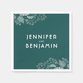 Servilleta De Papel Foliage verde azulado y Gold Elegante Boda