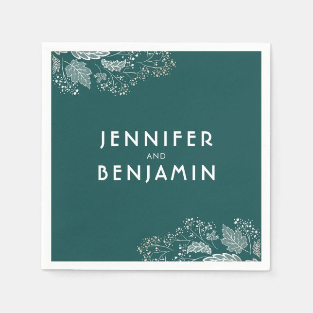 Servilleta De Papel Foliage verde azulado y Gold Elegante Boda (Anverso)