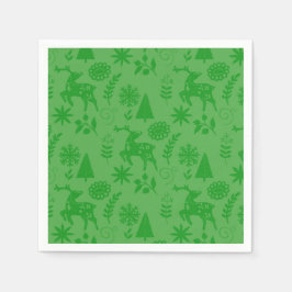 Servilleta De Papel Folk Art Deer Forest Green
