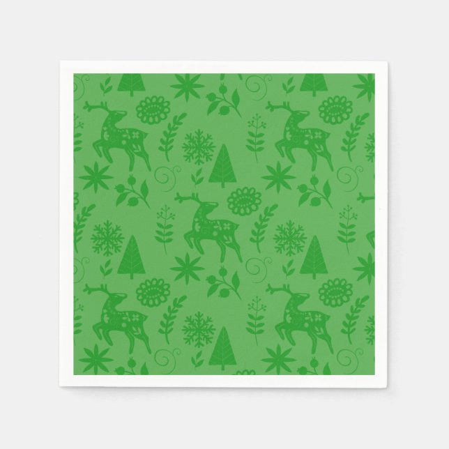 Servilleta De Papel Folk Art Deer Forest Green (Anverso)