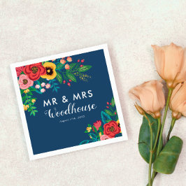 Servilleta De Papel Folk Bouquet - Blue Boho Mr & Mrs Wedding