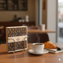 Folk coffee napkins — cocoa, caramel & slate band