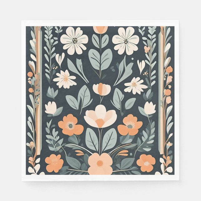 Servilleta De Papel Folk floral azul oscuro (Anverso)