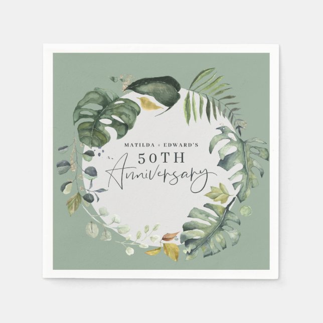 Servilleta De Papel Follaje acuarela 50 aniversario boda fiesta (Anverso)