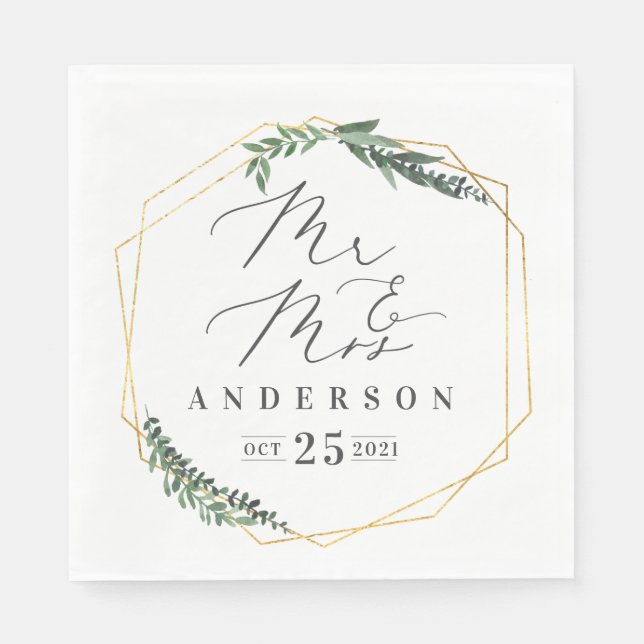 Servilleta De Papel follaje de acuarela geométrica de oro (Anverso)