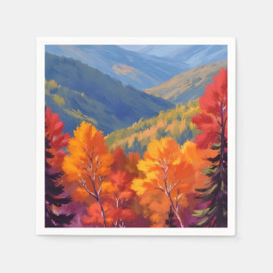 Servilleta De Papel Follaje de Otoño Paisaje Montañoso Acuarela