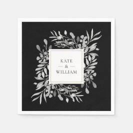 Servilleta De Papel Follaje negro y blanco dorado