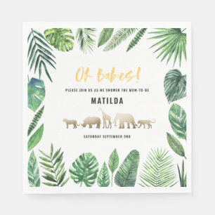 Servilleta De Papel Follaje tropical + animales dorados fiesta de duch