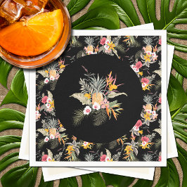 Servilleta De Papel Follaje Tropical de Piña Hibisco sobre Negro