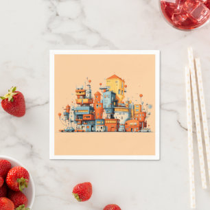 Servilleta De Papel Fondo animado colorido de la ciudad personalizado