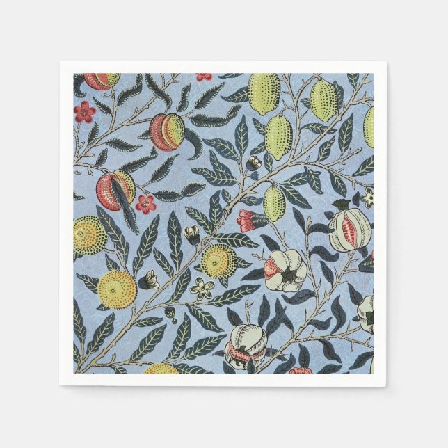 Servilleta De Papel Fondo Azul Morris Patrón Pomegrana Antiguo (Anverso)