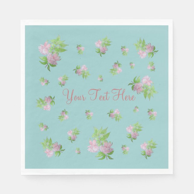 Servilleta De Papel fondo azul pálido con flores rosa bonito (Anverso)