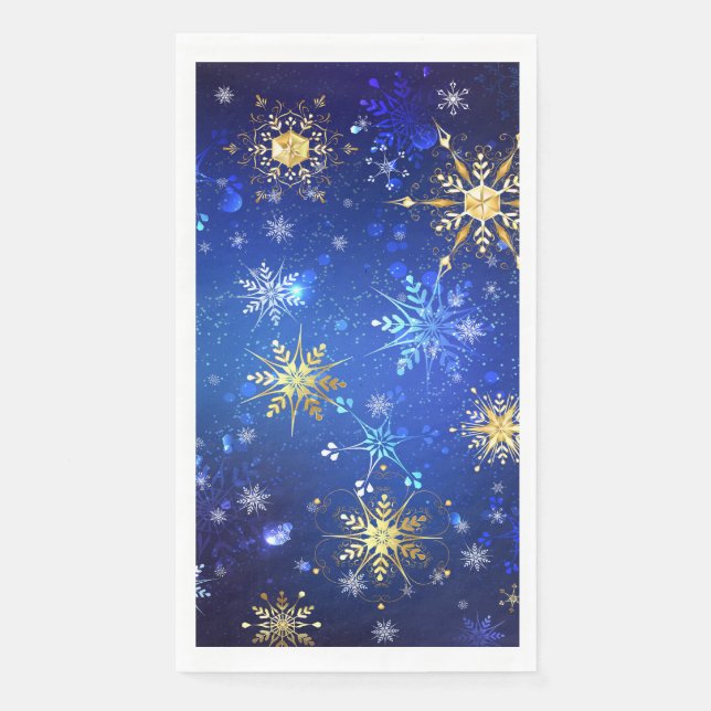 Servilleta De Papel Fondo azul XMAS con copos de nieve dorados (Anverso)