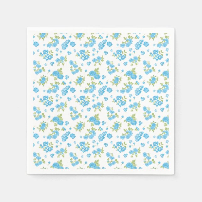Servilleta De Papel fondo blanco con flores azules y pulga verde (Anverso)