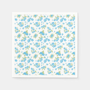Servilleta De Papel fondo blanco con flores azules y pulga verde