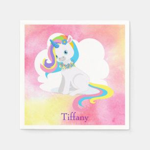 Servilleta De Papel Fondo de color de agua rosa del bonito Unicornio b