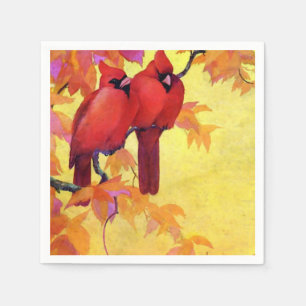Servilleta De Papel Fondo de oro de dos cardenales rojos