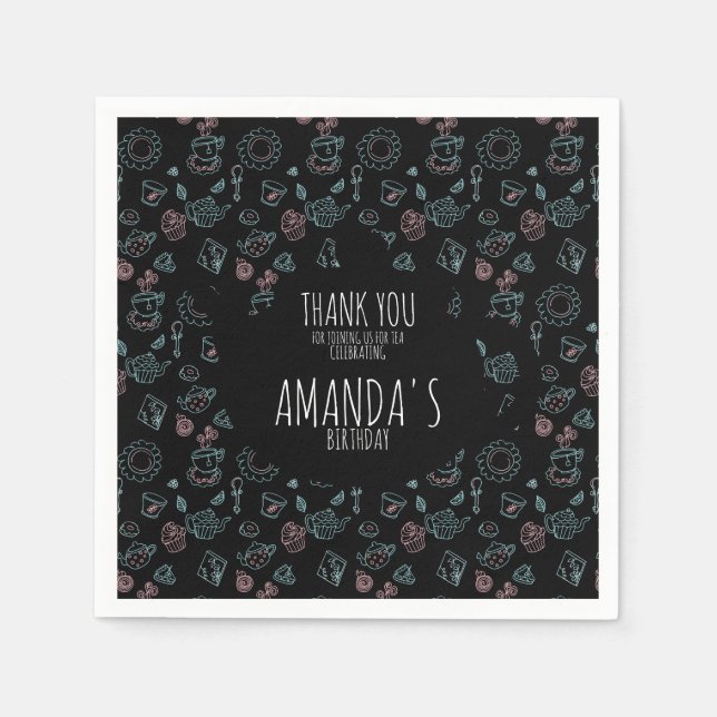 Servilleta De Papel Fondo del doodle de cumpleaños del Fiesta del té (Anverso)
