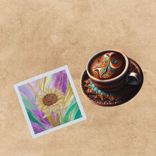 Servilleta De Papel Fondo Floral Metálico Colorido Con Girasol