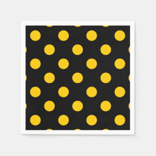 Servilleta De Papel Fondo negro puntos de polka amarillos