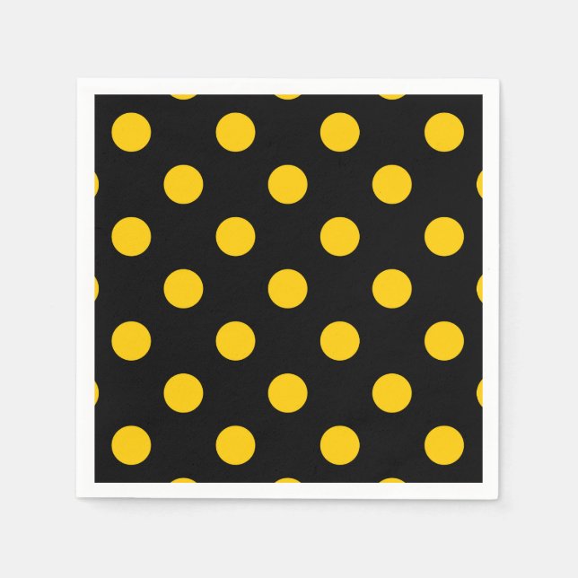 Servilleta De Papel Fondo negro puntos de polka amarillos (Anverso)